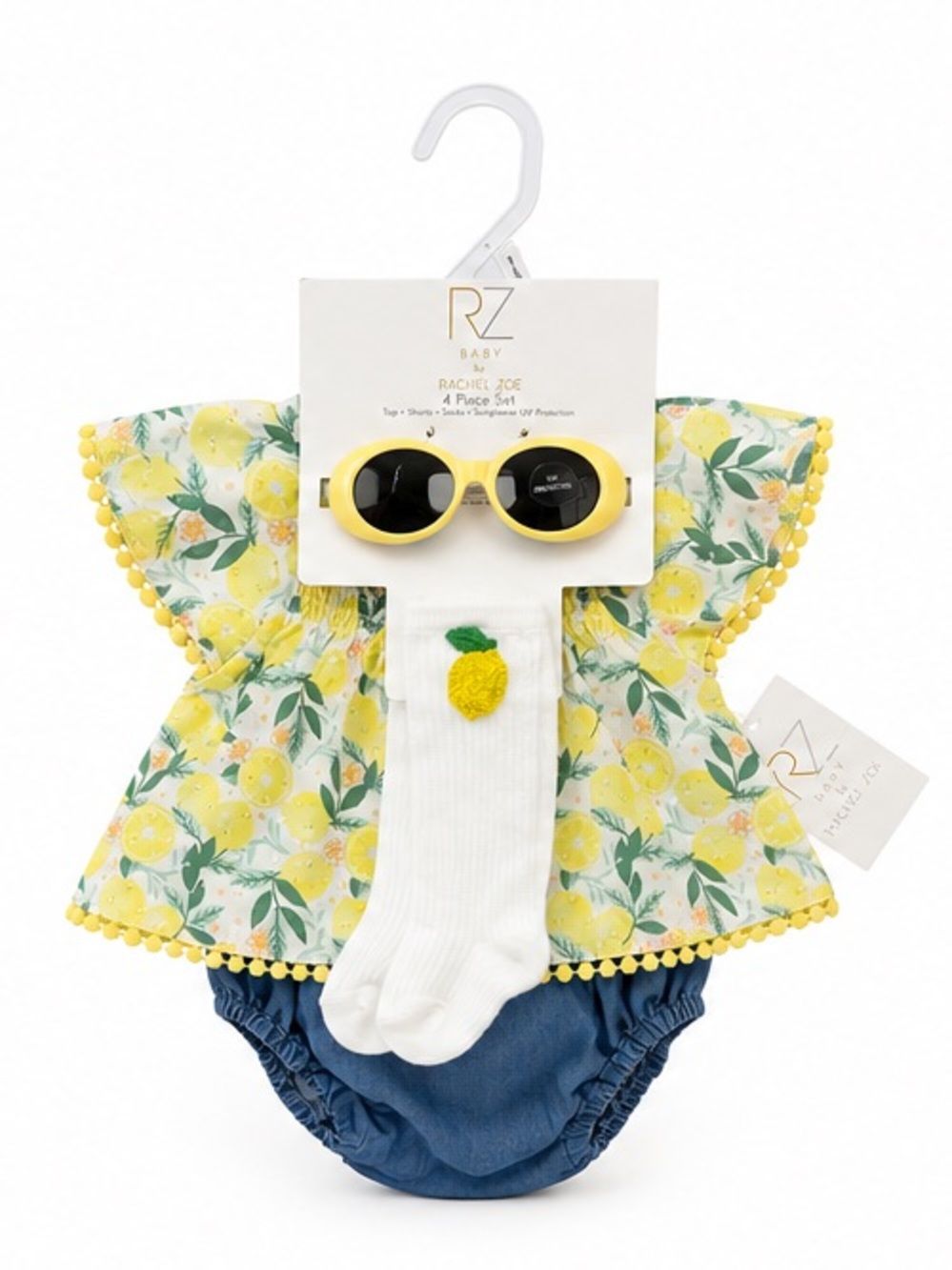 NEW - Rachel Zoe Baby 4 Piece Lemon Outfit 3/6M Shirt Bloomers Sunnies Socks